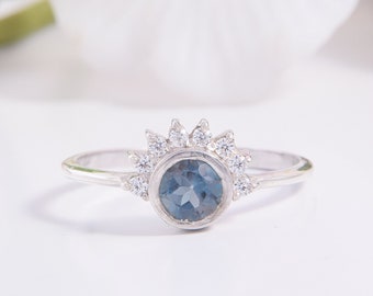 Unique art deco topaz promise ring for her, Sterling silver womens promise ring, Bezel cut silver ring, Blue topaz silver ring