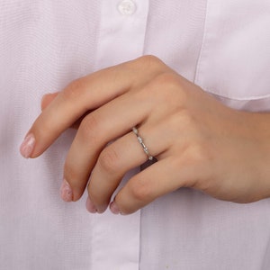 Womens silver minimalist wedding band, Small dainty half eternity wedding band,Tiny delicate wedding band for her,Dainty silver promise ring