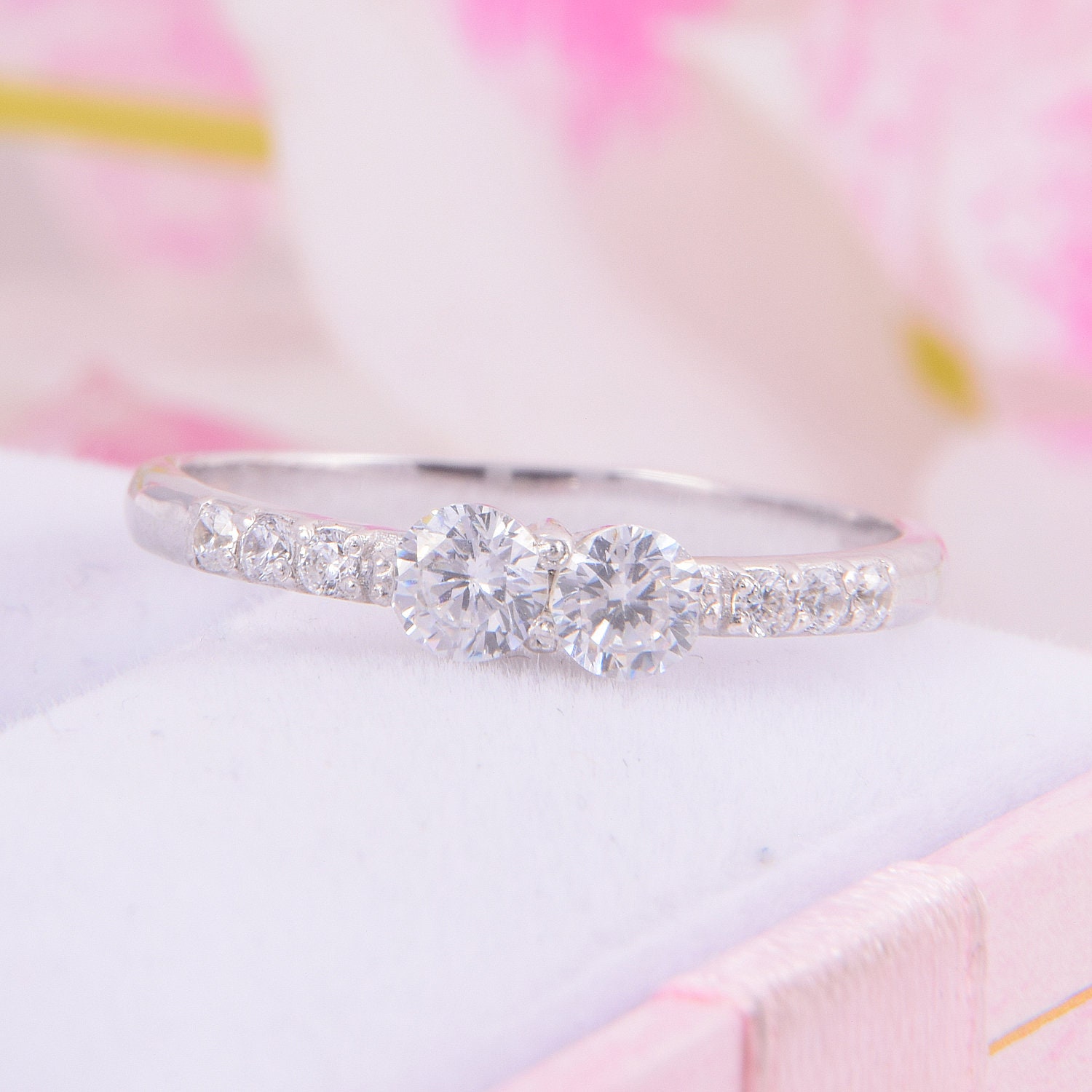 14k solid white gold womens promise ring Small & simple | Etsy