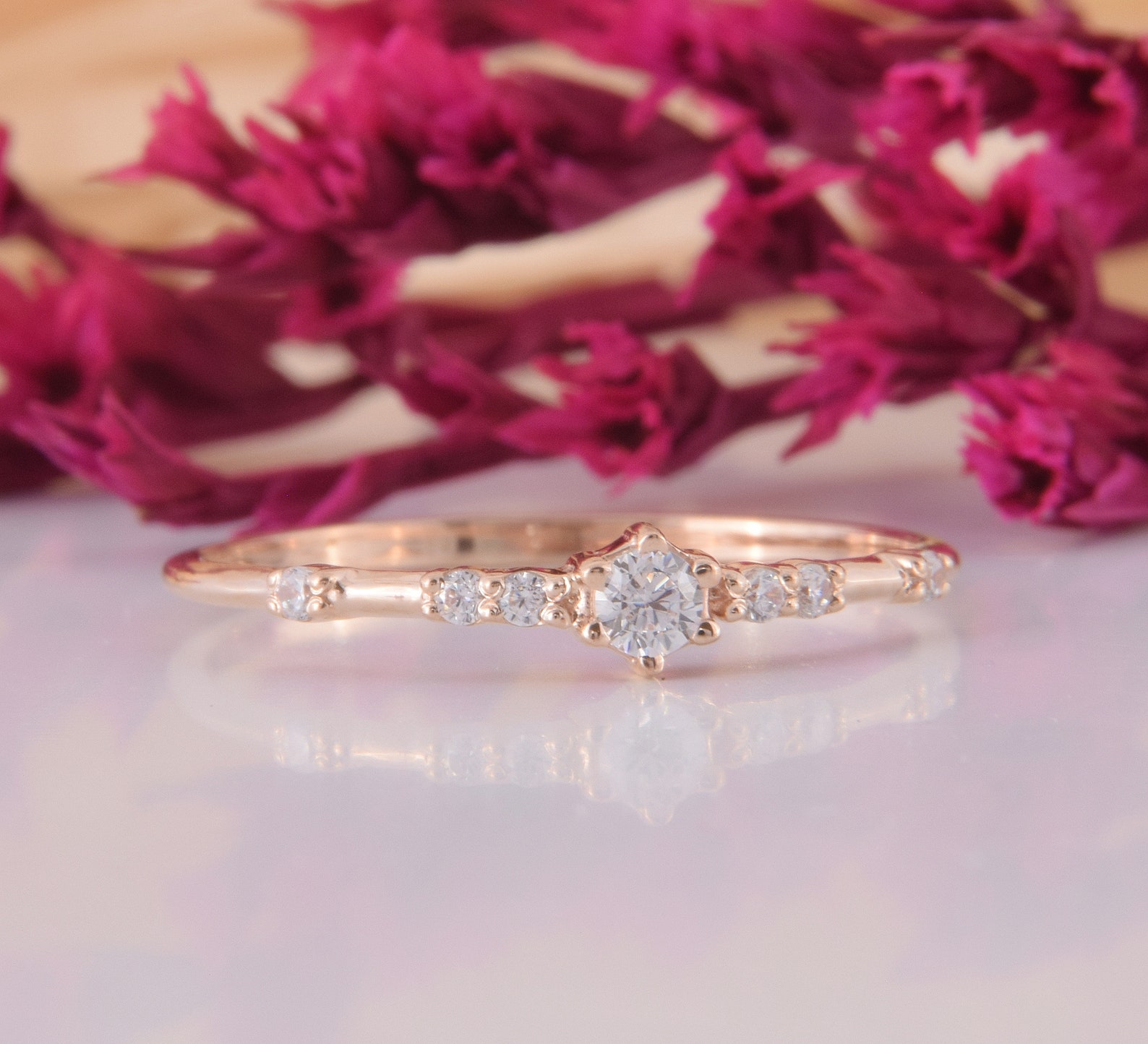 Small & Delicate 14k Rose Gold Promise Ring for Her Womens Etsy