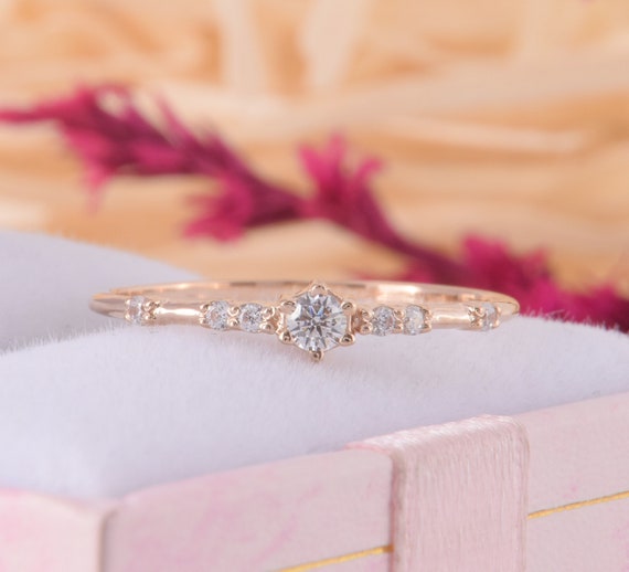 14k Solid Rose Gold Small & Dainty Promise Ring for Her,womens Unique Promise  Ring, Simple Delicate Promise Ring, White Cz Promise Ring -  Canada