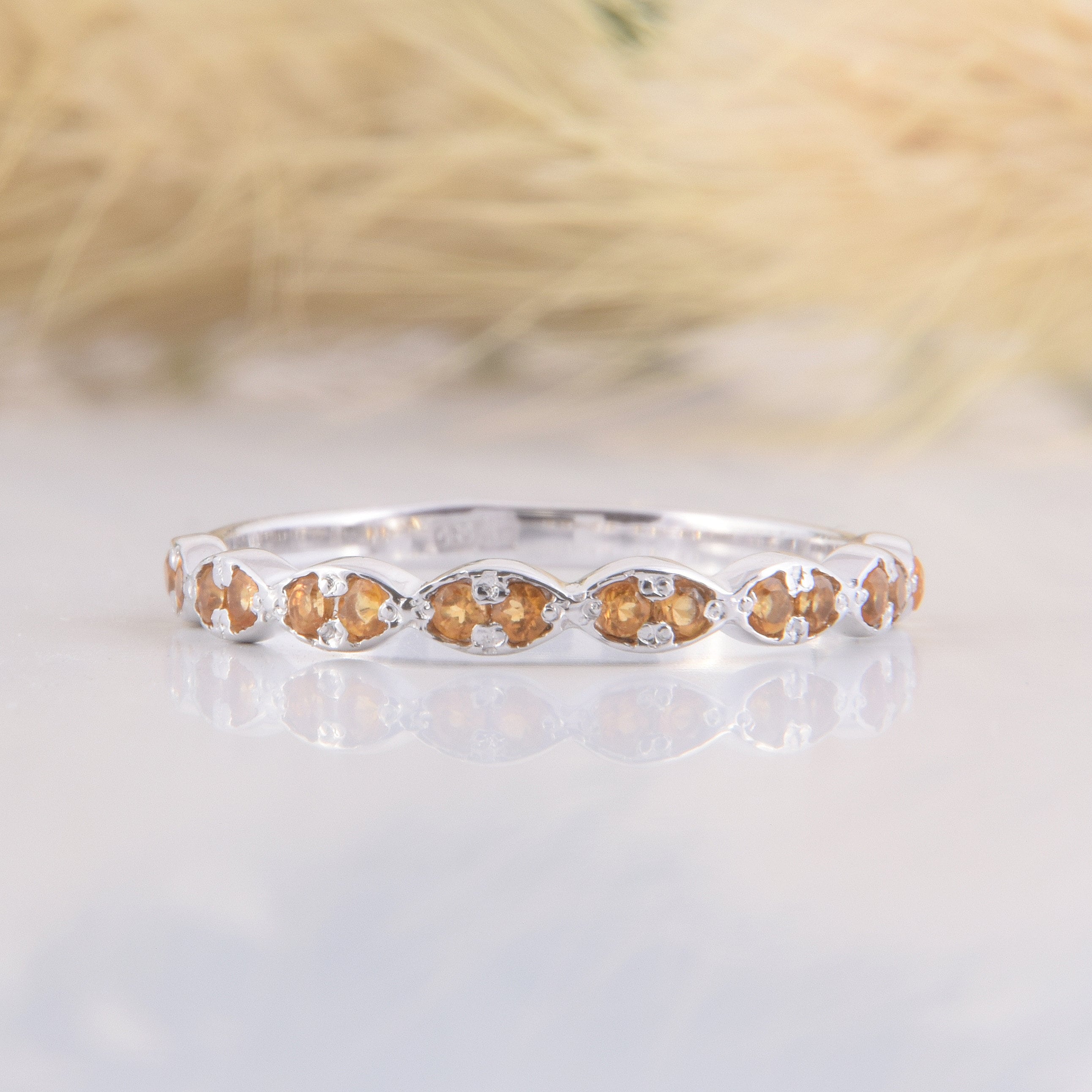 Dainty Art Deco 14K White Gold Half Eternity Citrine Wedding Band Dainty Art Deco 14K White Gold Half Eternity Citrine Wedding Band