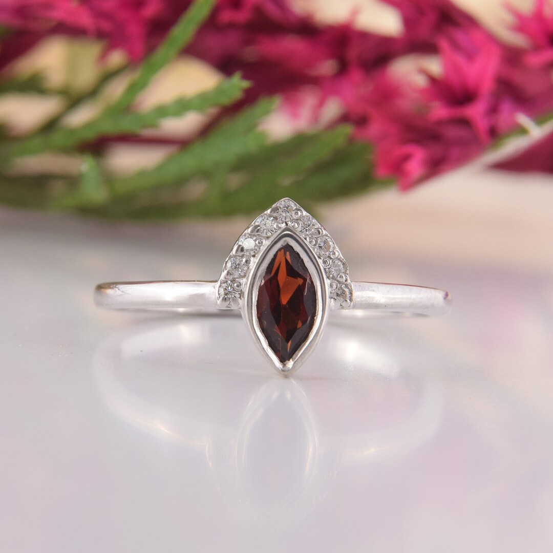 Womens Silver Garnet Ring Garnet Promise Ring for Her - Etsy