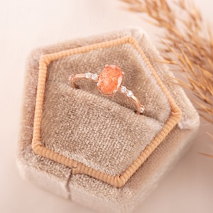 Unique sunstone promise ring for her, Women orange sunstone ring, Dainty oval sunstone engagement ring gold, Anniversary ring gift for her