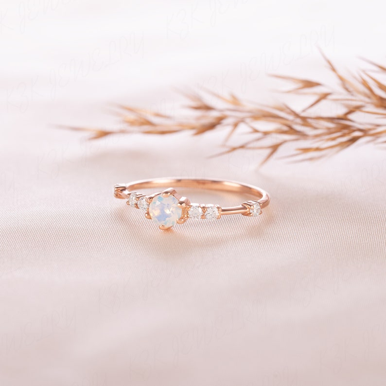 Women moonstone engagement ring gold, Dainty minimalist moonstone promise ring for her, Moonstone wedding ring, Unique gemstone ring image 4
