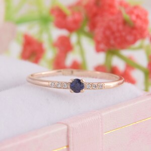 Rose Gold Blue Sapphire Engagement Ring, Promise Ring, Minimalist Ring, Dainty promise Ring, Delicate Ring image 7