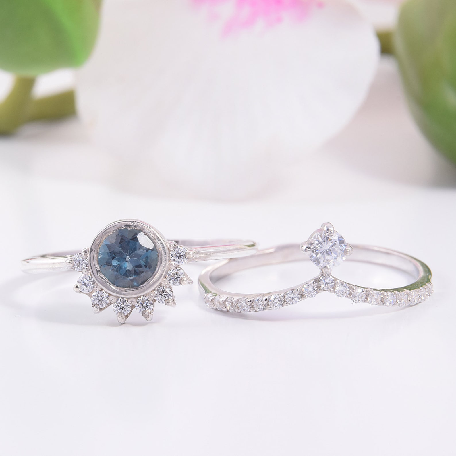 Topaz Wedding Rings Set Blue Topaz Sterling Silver Ring Etsy