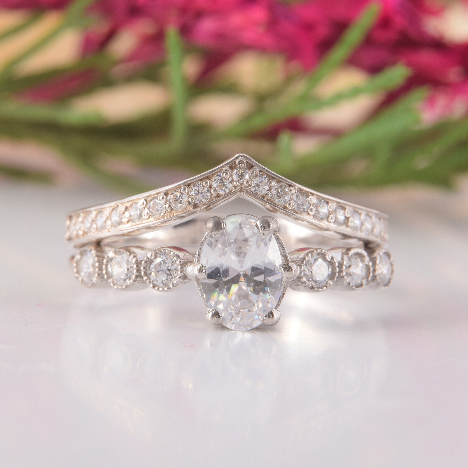Unique Silver Art Deco Wedding Rings Set, Womens Antique Wedding Rings ...