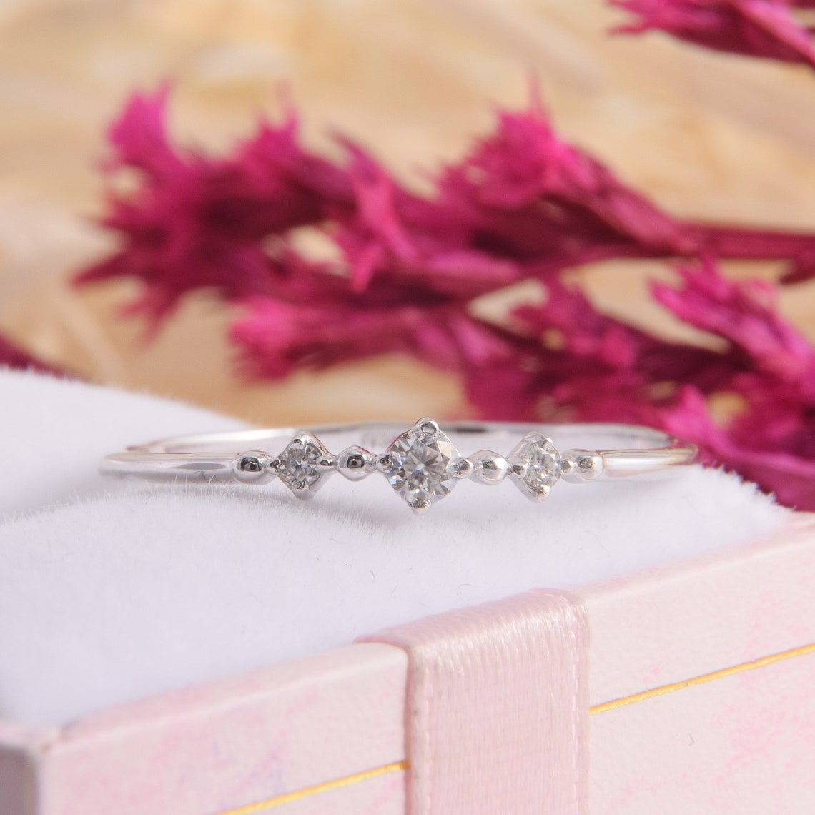 14k solid white gold delicate promise ring for her Small & Etsy