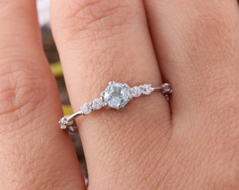 Unique 925 sterling silver blue topaz promise ring for her, Simple & dainty womens promise ring,Womens topaz silver ring,December birthstone