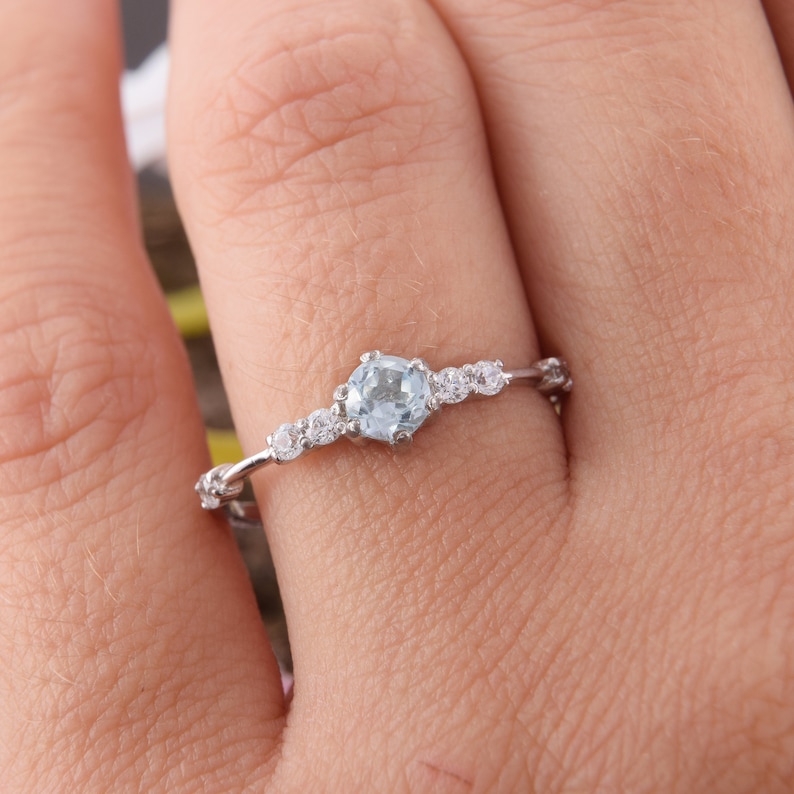 Unique 925 Sterling Silver Blue Topaz Promise Ring for Her Etsy