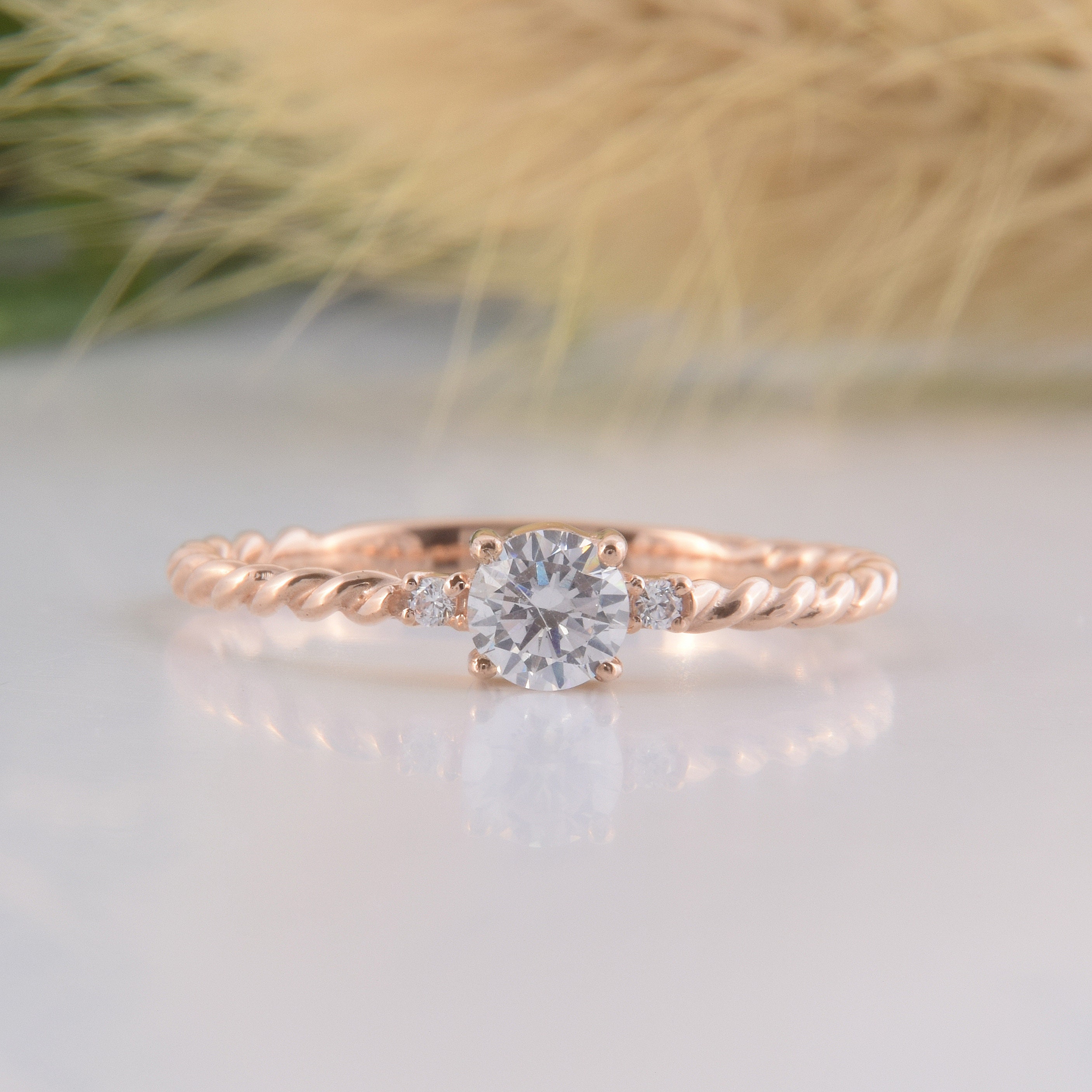 14k Rose Gold Ribbon Ring with Cubic Zirconia Size 5.25 – JT Jewelry Shop