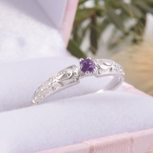 Sterling silver art deco amethyst promise ring for her, Unique womens promise ring, Womens amethyst silver ring,Filigree silver promise ring