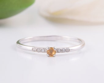 Simple silver citrine promise ring for her, Womens citrine silver ring, Dainty & delicate womens promise ring, Elegant womens silver ring