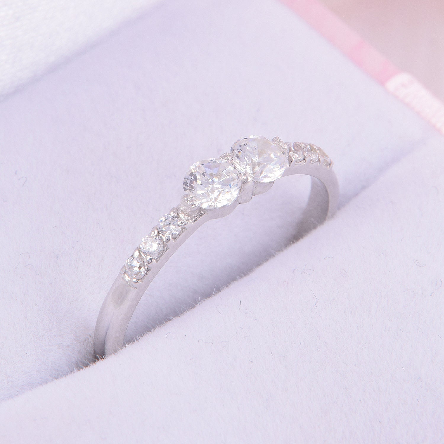 14k solid white gold womens promise ring Small & simple | Etsy