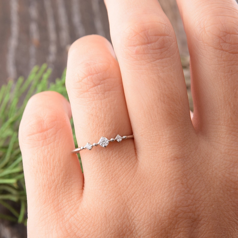14k Solid White Gold Delicate Promise Ring for Her Small & - Etsy