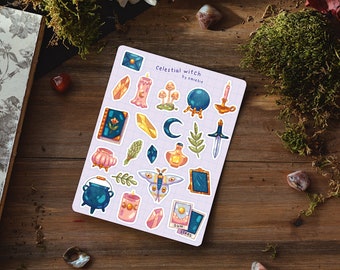 Sticker Sheet - Celestial Witch | Journal stickers, Planner stickers, Scrapbook stickers | Witchy, witchcraft, pagan, nature, divination