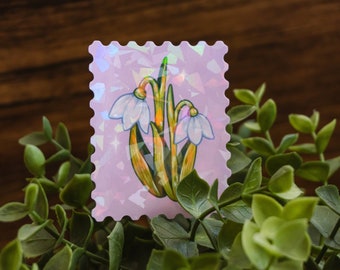 Snowdrop Holo Sticker | Weatherproof for Laptops and Journals