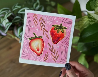 Strawberry Art Print & Postcard | For Home Decor, Journals and Collage