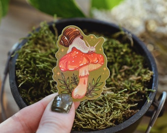 Mushroom & Snail Sticker | Weatherproof for Laptops, Journals and More