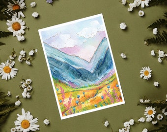 Mountain Landscape Art Print & Postcard | For Home Decor, Journals and Collage