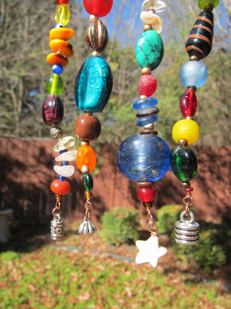 Glass Bead Suncatcher on Driftwood Rich Multicolor Etsy