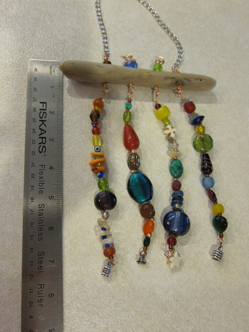 Glass Bead Suncatcher on Driftwood Rich Multicolor Etsy