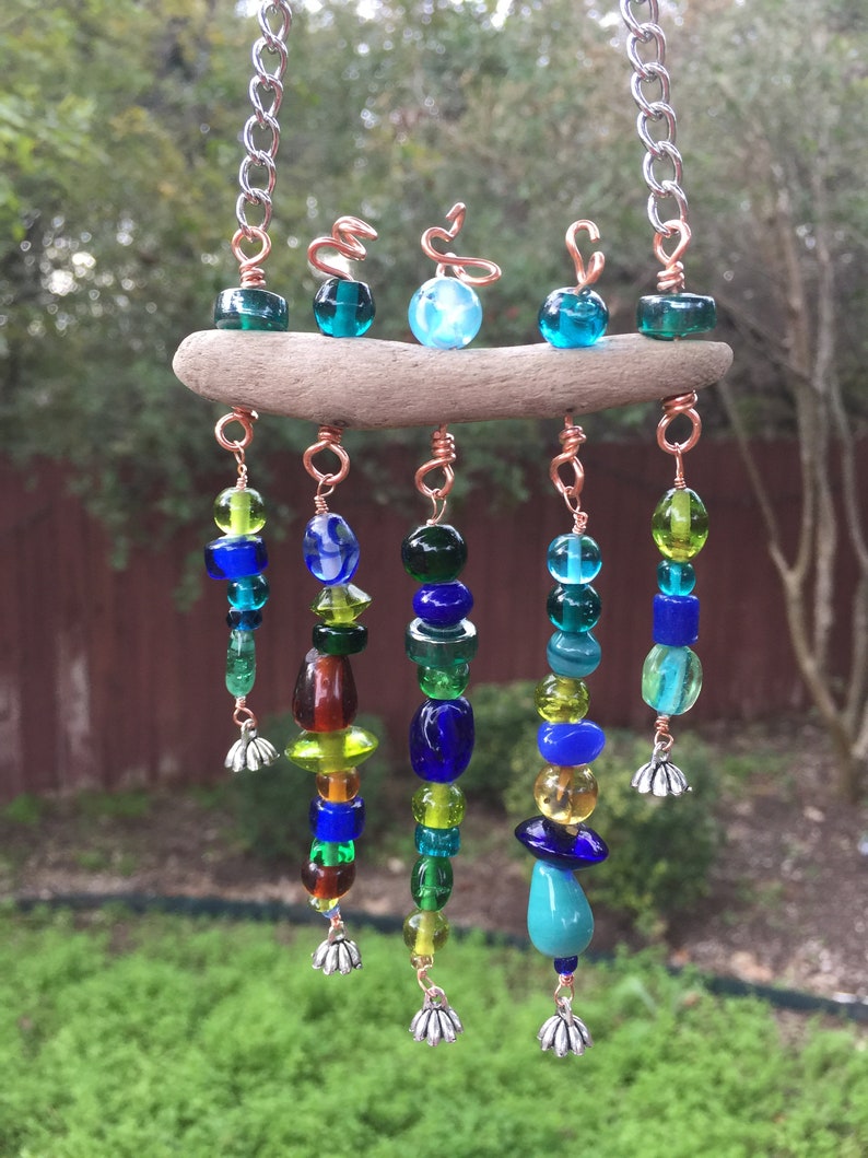 Glass Bead Suncatcher On Driftwood Small Size Multi Color Etsy