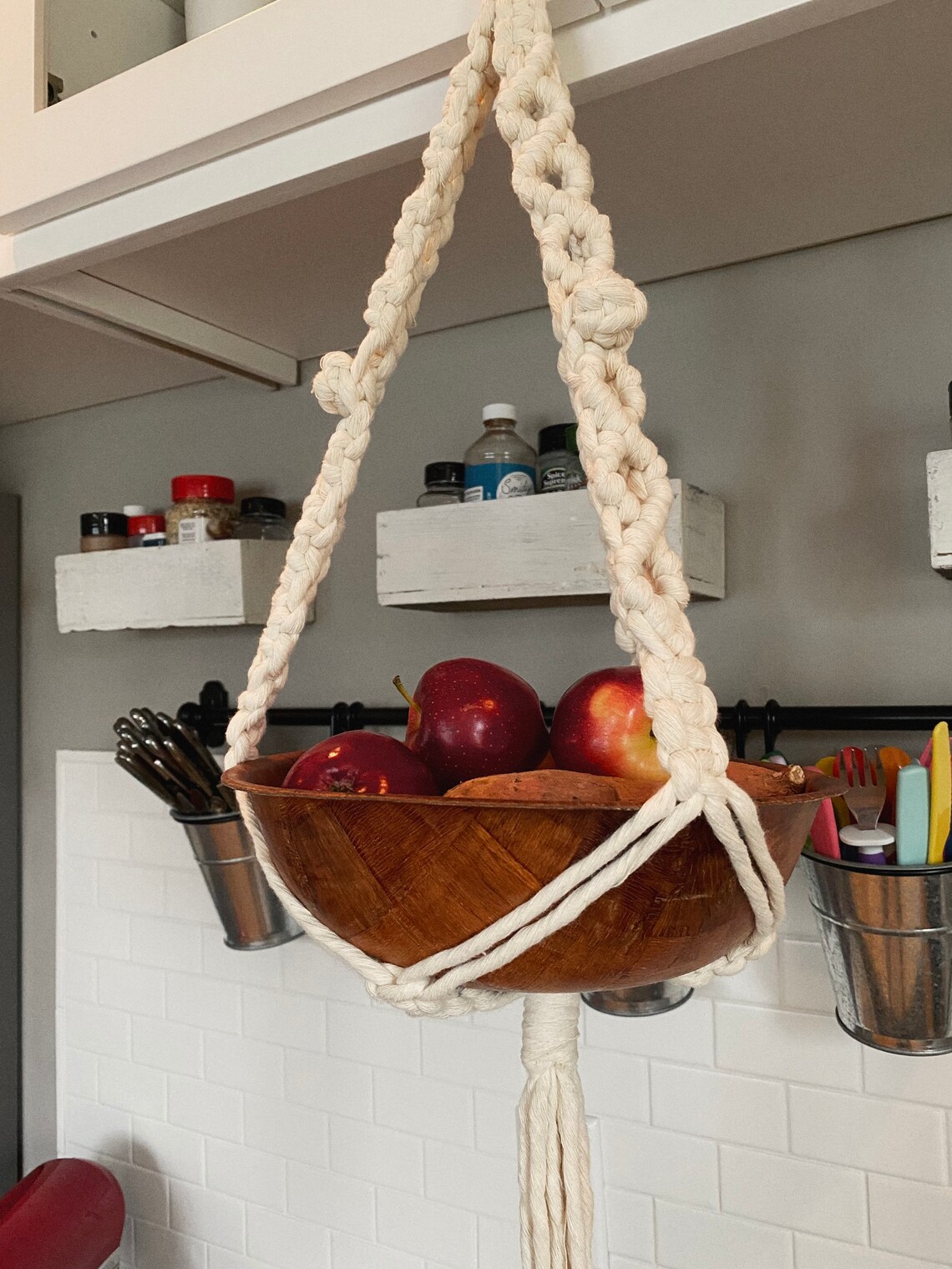 Hanging Fruit Bowl // Macramé Bowl Hanger // Wooden Fruit Bowl Etsy