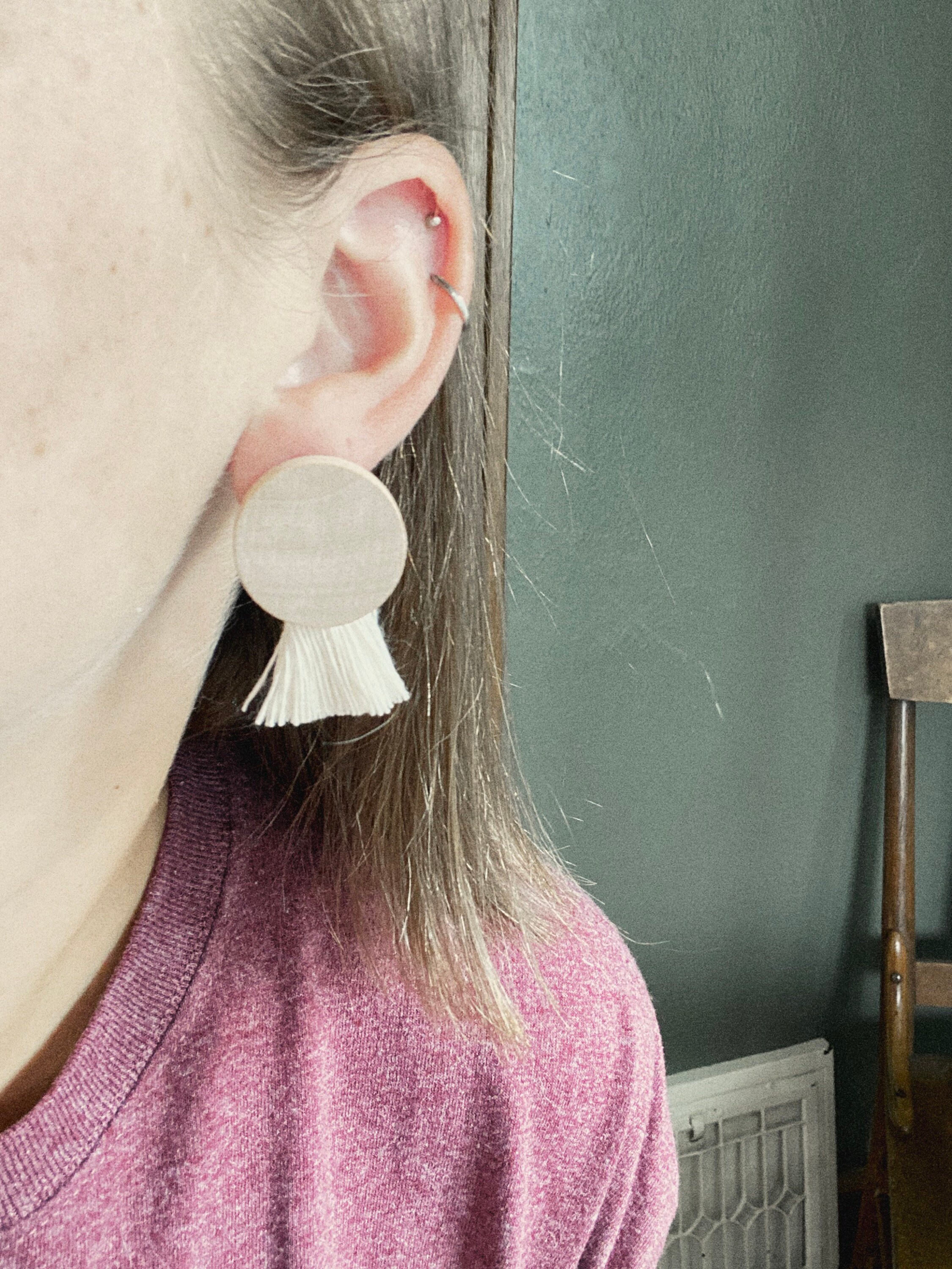 Wood and Tassel Earrings // Macrame Stud Earrings // Boho Stud Etsy