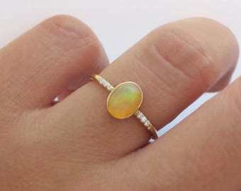 Natural Opal Ring, Gold Opal Ring, Opal Ring, Ethiopian Opal, 14k Gold Ring, Fire Opal Ring, Stack Ring, Fire Opal Ring, Promise Ring, Opal