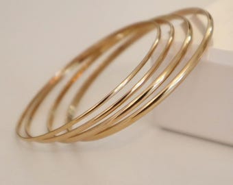 14k Gold Filled Bangle Bracelet, Gold Bracelet, Half Round, Minimalist Cuff
