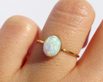 Gold Opal Ring, White Opal Ring, White Fire Opal Ring, Multicolour Fire Opal, Fire Opal Ring, Promise Ring, October Birthstone Ring, Opal