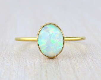 Man made opal Cabochon Opal Ring 14kt Rolled Gold Setting = Wire Wrapped