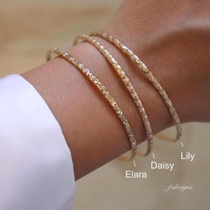 14k Gold Filled Floral Bangle Bracelet, Stackable Gold Bracelet