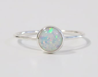 White Opal Ring, White Fire Opal Ring, Multicolour Fire Opal, Silver Opal Ring, Fire Opal Ring, Promise Ring, October Birthstone Ring, Opal