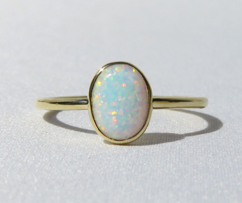 White Opal Ring, White Fire Opal Ring, Multicolour Fire Opal, Gold Opal Ring, Fire Opal Ring, Promise Ring, October Birthstone Ring, Opal image 1
