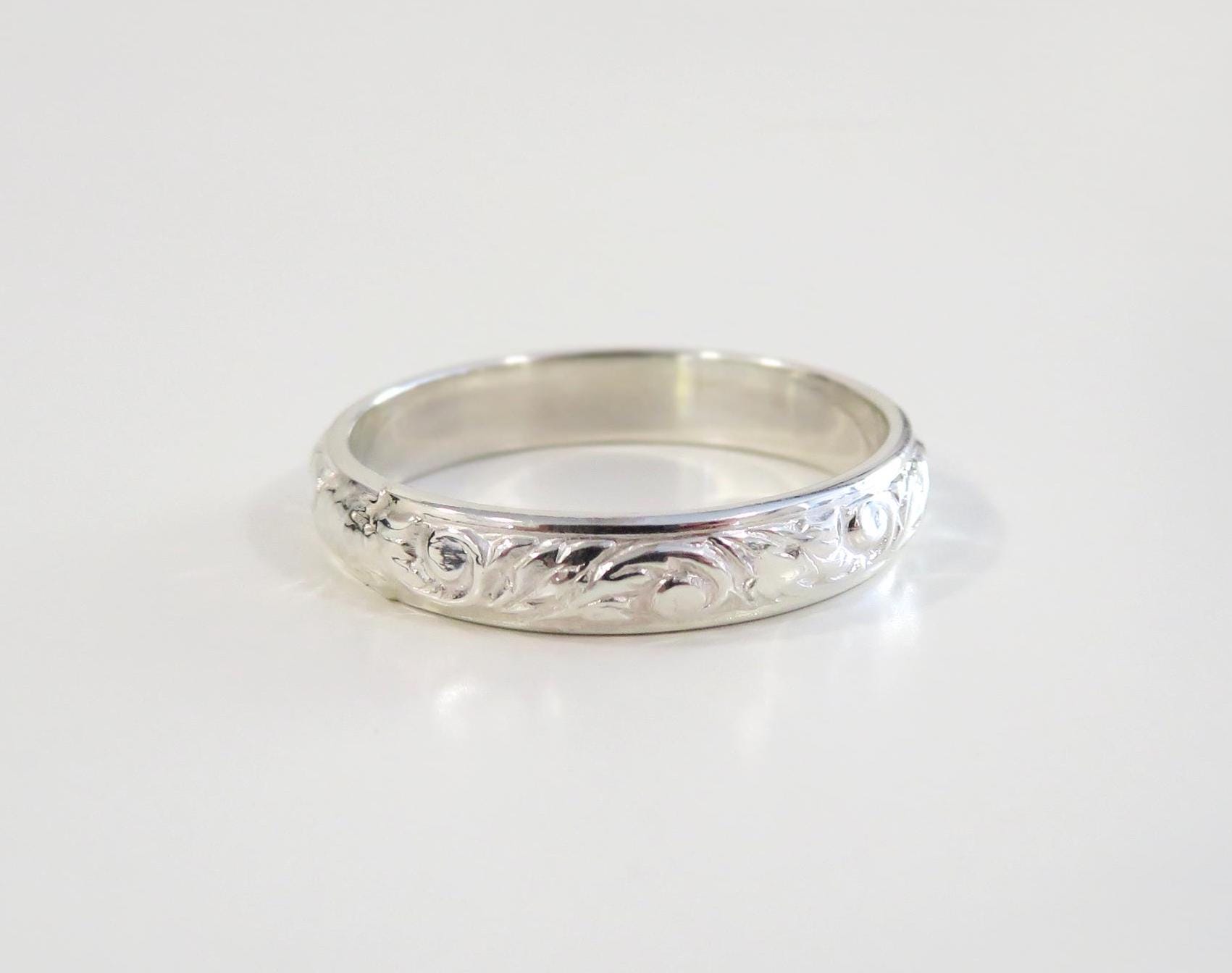 Silver Band, Floral Silver Band, Silver Ring, Sterling Silver Ring, Silver Stack Ring, Pattern Silver Ring, Wedding Band, Wedding Ring