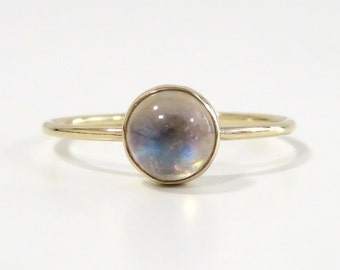 Rainbow Moonstone Ring, Gold Moonstone Ring, Round Moonstone Ring, Moonstone Ring, 14k Gold Filled Ring, June Birthstone, Natural Moonstone