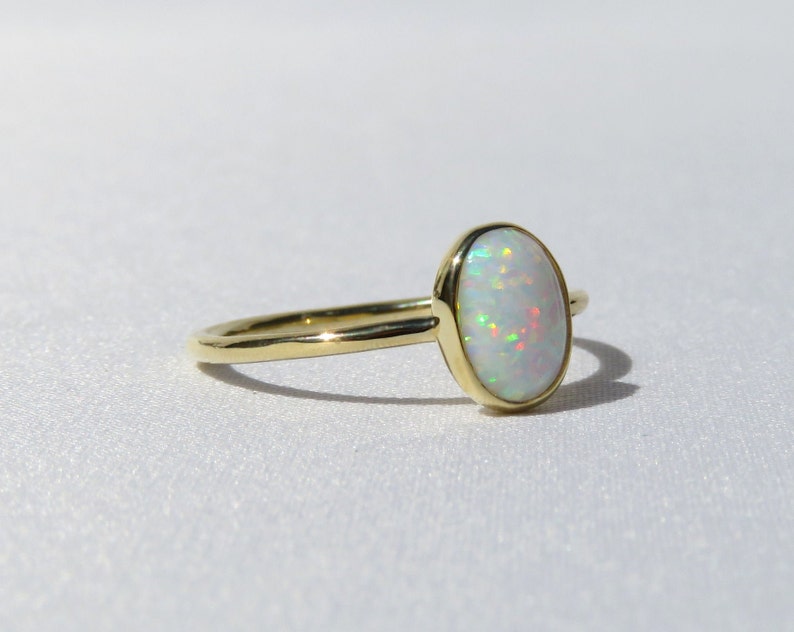 White Opal Ring, White Fire Opal Ring, Multicolour Fire Opal, Gold Opal Ring, Fire Opal Ring, Promise Ring, October Birthstone Ring, Opal image 2