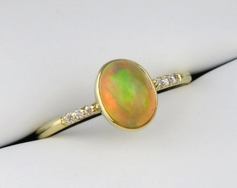 Natural Opal Ring, Gold Opal Ring, Opal Ring, Ethiopian Opal, 14k Gold Ring, Fire Opal Ring, Stack Ring, Fire Opal Ring, Promise Ring, Opal