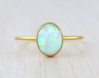 Gold Opal Ring, White Opal Ring, White Fire Opal Ring, Multicolour Fire Opal, Fire Opal Ring, Promise Ring, October Birthstone Ring, Opal