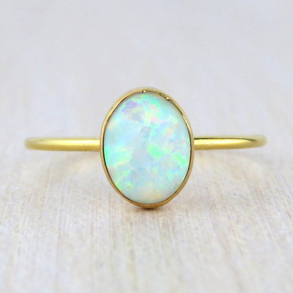 Gold Opal Ring, White Opal Ring, White Fire Opal Ring, Multicolour Fire Opal, Fire Opal Ring, Promise Ring, October Birthstone Ring, Opal