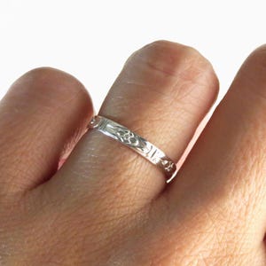 Silver Band, Floral Silver Band, Silver Ring, Sterling Silver Ring, Silver Stack Ring, Pattern Silver Ring, Wedding Band, Cute Silver Ring