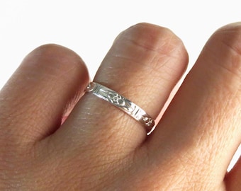Silver Band, Floral Silver Band, Silver Ring, Sterling Silver Ring, Silver Stack Ring, Pattern Silver Ring, Wedding Band, Cute Silver Ring