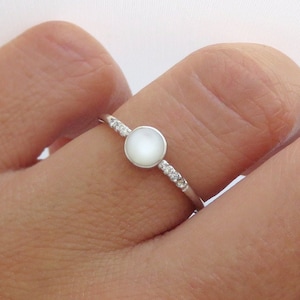 Pearl Ring, White Pearl Ring, Mother of Pearl Ring, Bridal Ring, Pearl Ring with Diamonds, Natural Pearl Ring, June Birthstone, Promise Ring