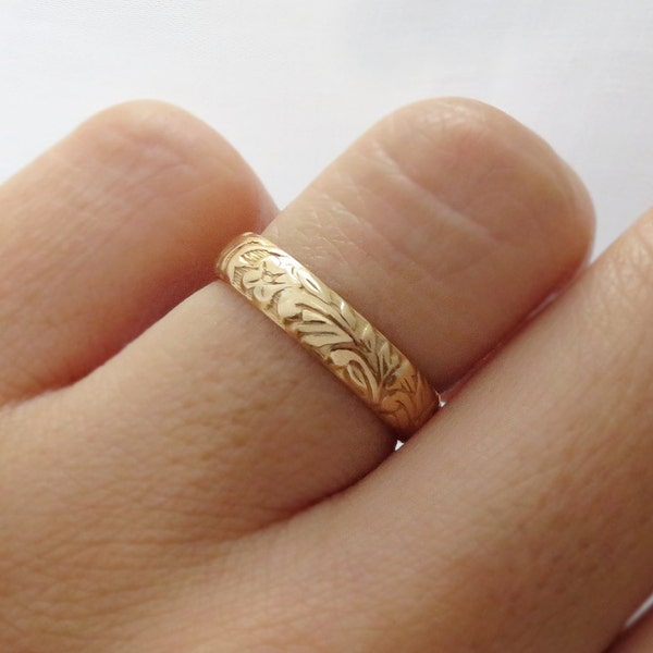 14k Gold Filled Ring, Gold Ring, Thick Gold Ring, Gold Band, Stacking Ring, Floral Ring, Simple Gold Ring, Gold Filled Ring, Thick Ring