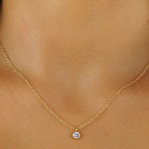 Delicate CZ Necklace, Simple Gold Necklace, Tiny Necklace Gold, 14k Gold Filled Necklace, Dainty Crystal Necklace, Layering Necklace