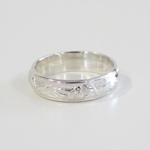 Silver Band, Floral Silver Band, Silver Ring, Sterling Silver Ring, Silver Stack Ring, Pattern Silver Ring, Wedding Band, Wedding Ring