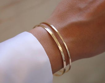 Hammered 14k Gold Filled Bangle, Simple Stacking Bracelet